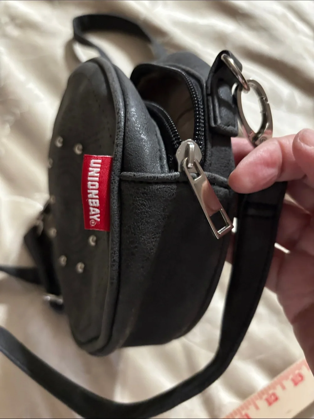 UNIONBAY Black Round Perforated Crossbody Bag with Stud Accents
